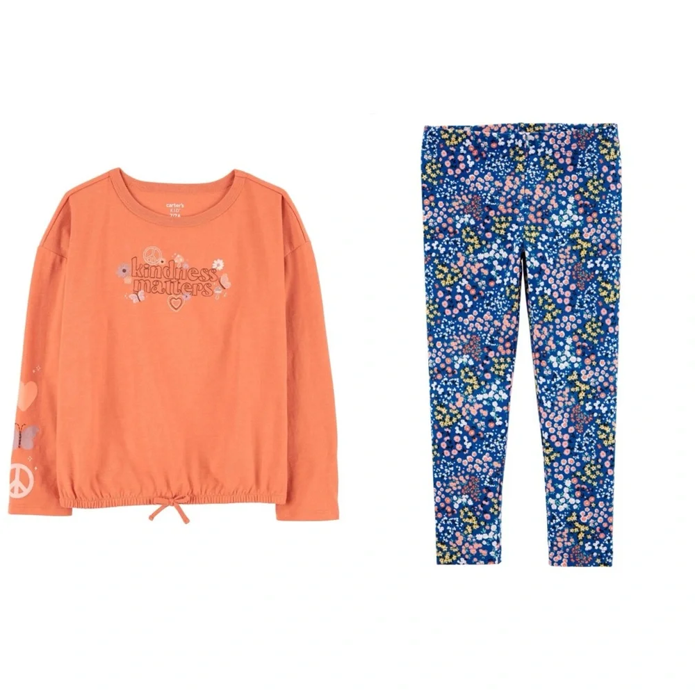 NWT Carters 2-Piece Orange & Blue Floral Kindness Matters Top & Legging Set 6/6X